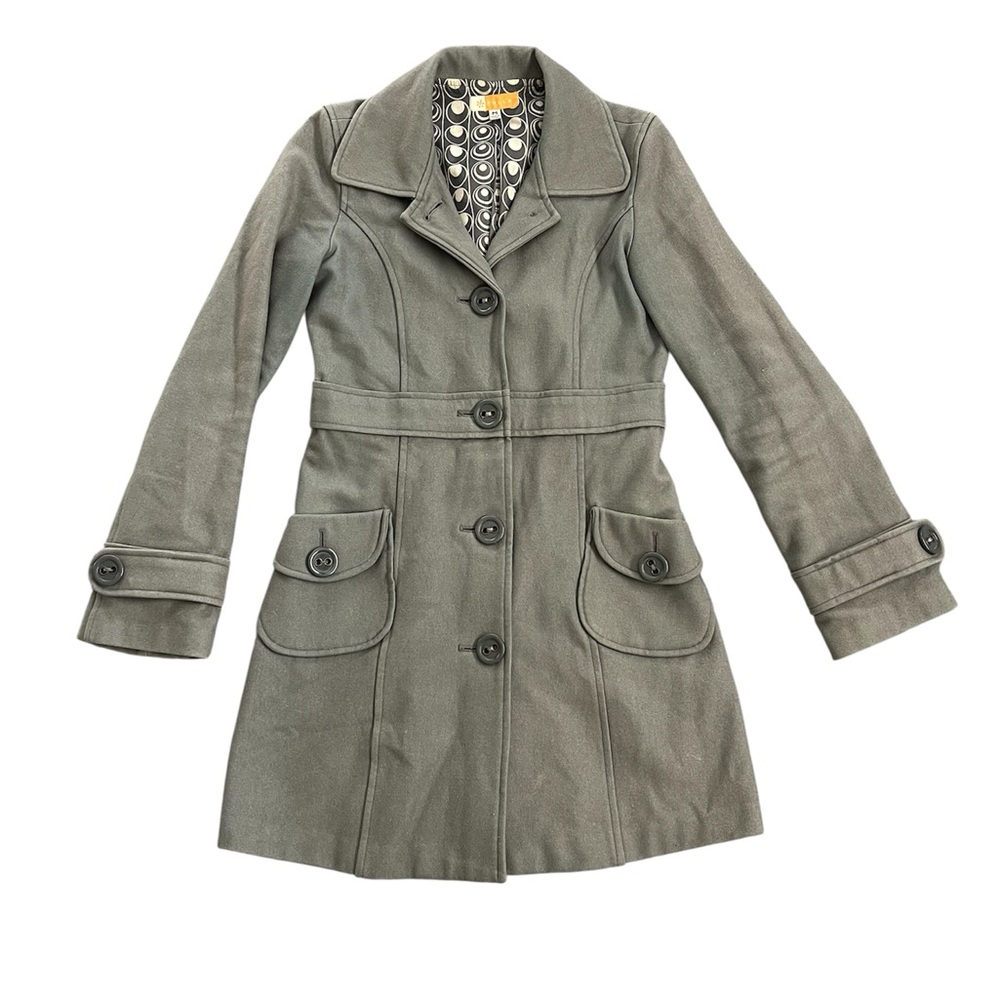 Anthropologie Tulle Wool Blend Gray Button Closure Long Line Pea Coat Size M